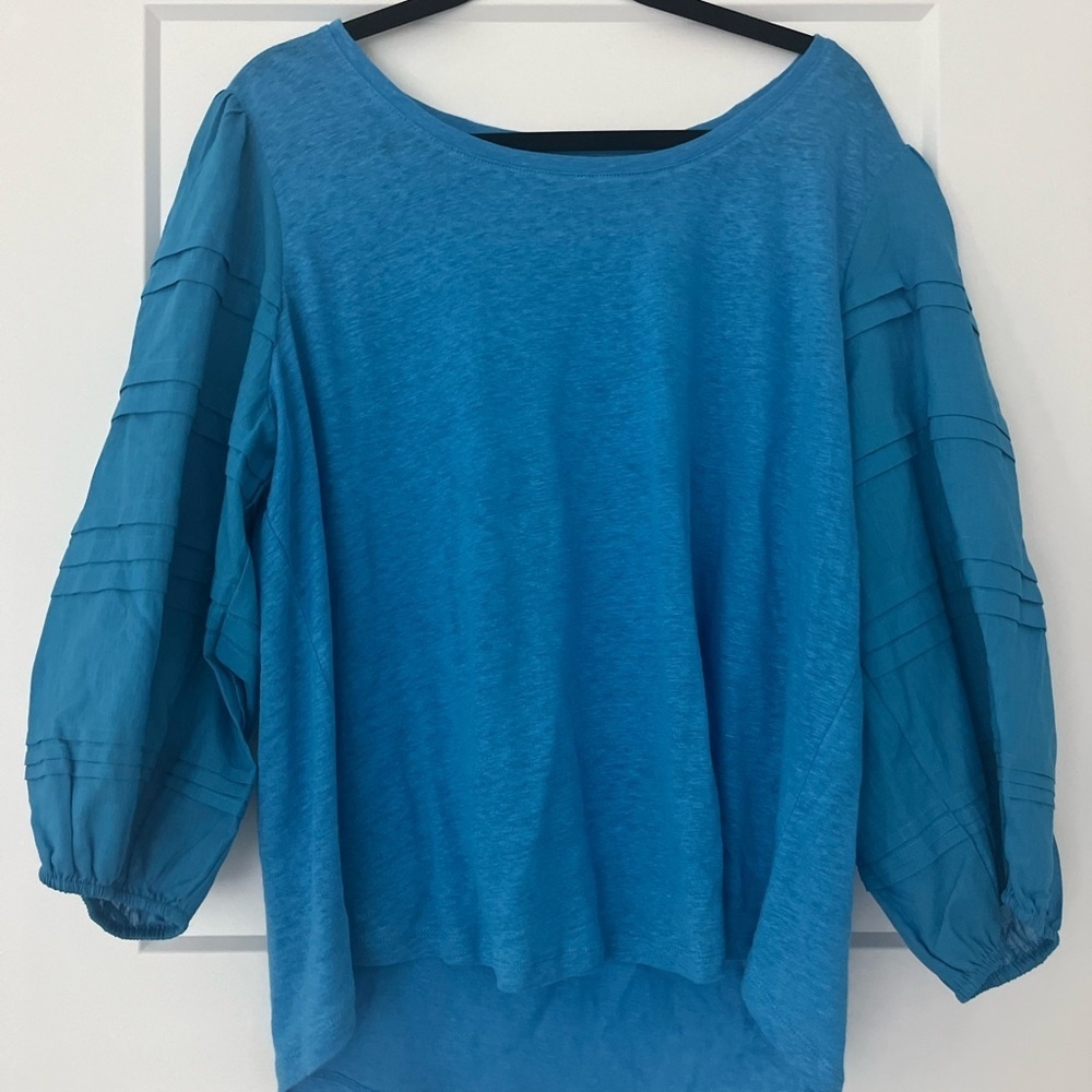 NWT Chico's‎ Vibrant Caribbean Blue Linen Balloon Sleeve Blouse, Size 3, XL